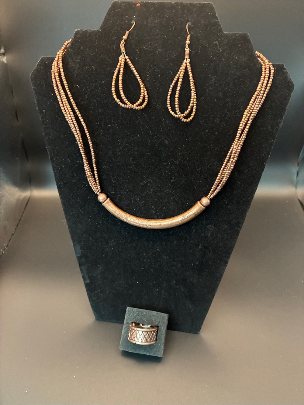 🎉Women's Bronze Multi-Strand Beaded Necklace & Teardrop Earrings Set